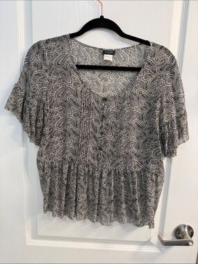 J. Crew 100% Silk Black & White Paisley Peplum Button-Front Blouse